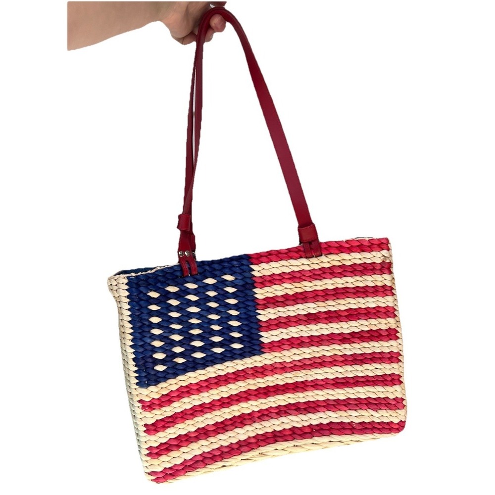 Viktoria Hayman Palm Beach Straw Patriotic Flag Lined Shoulder Bag AMERICANA